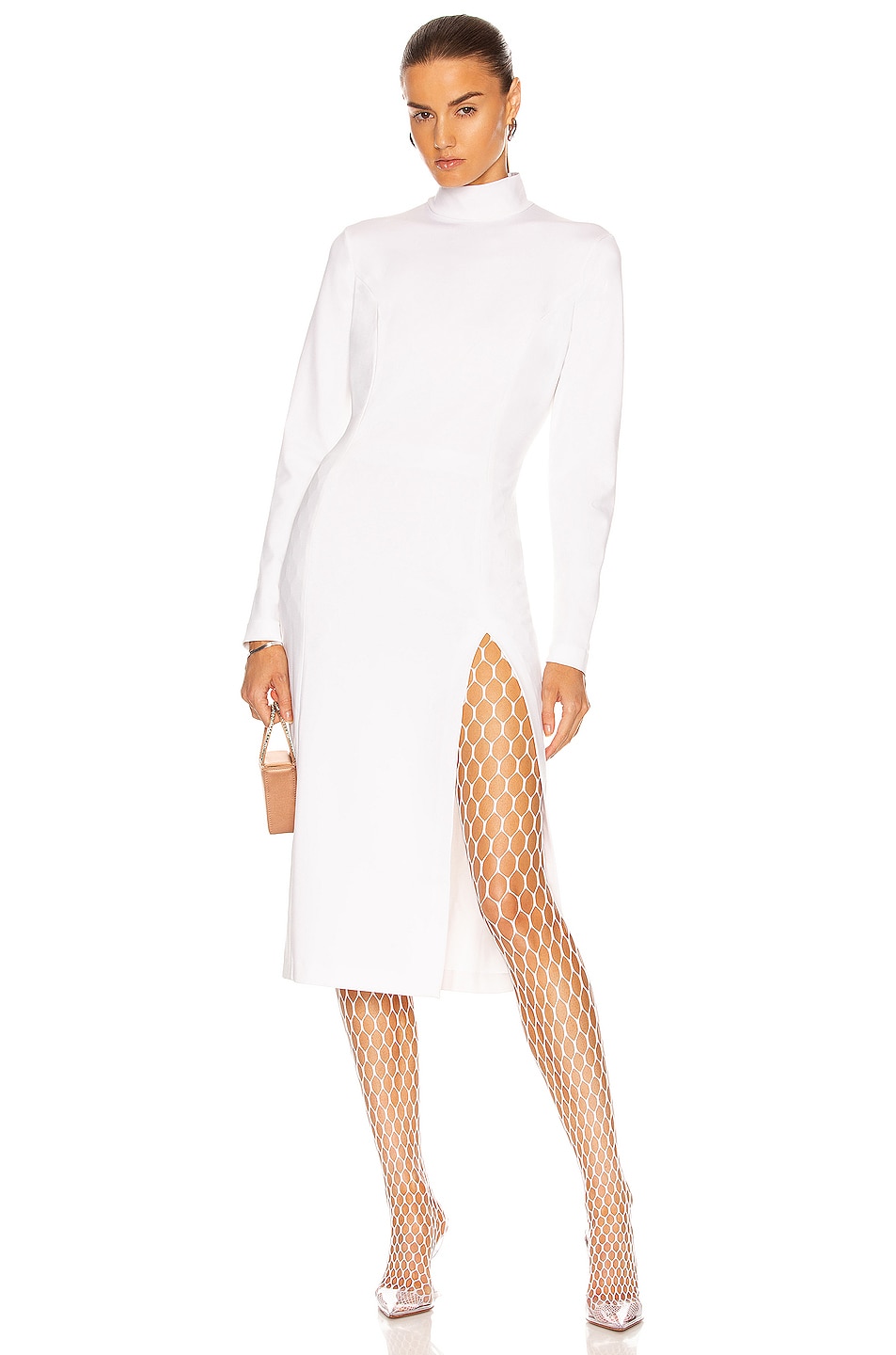 Image 1 of Wolford x Amina Muaddi Midi Turtleneck Slit Dress in White