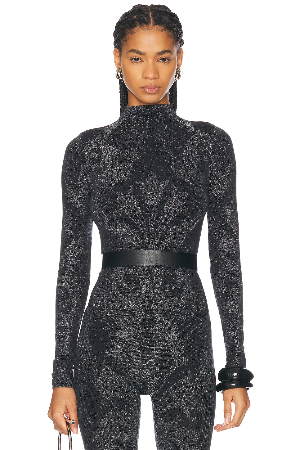 x Etro Metallic Jacquard Bodysuit in Black