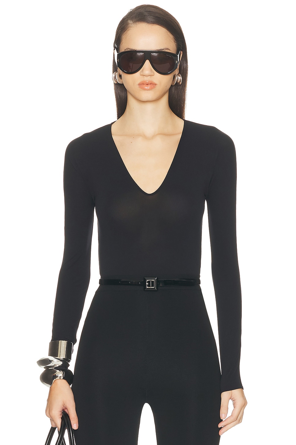 The V Neck Bodysuit in Black