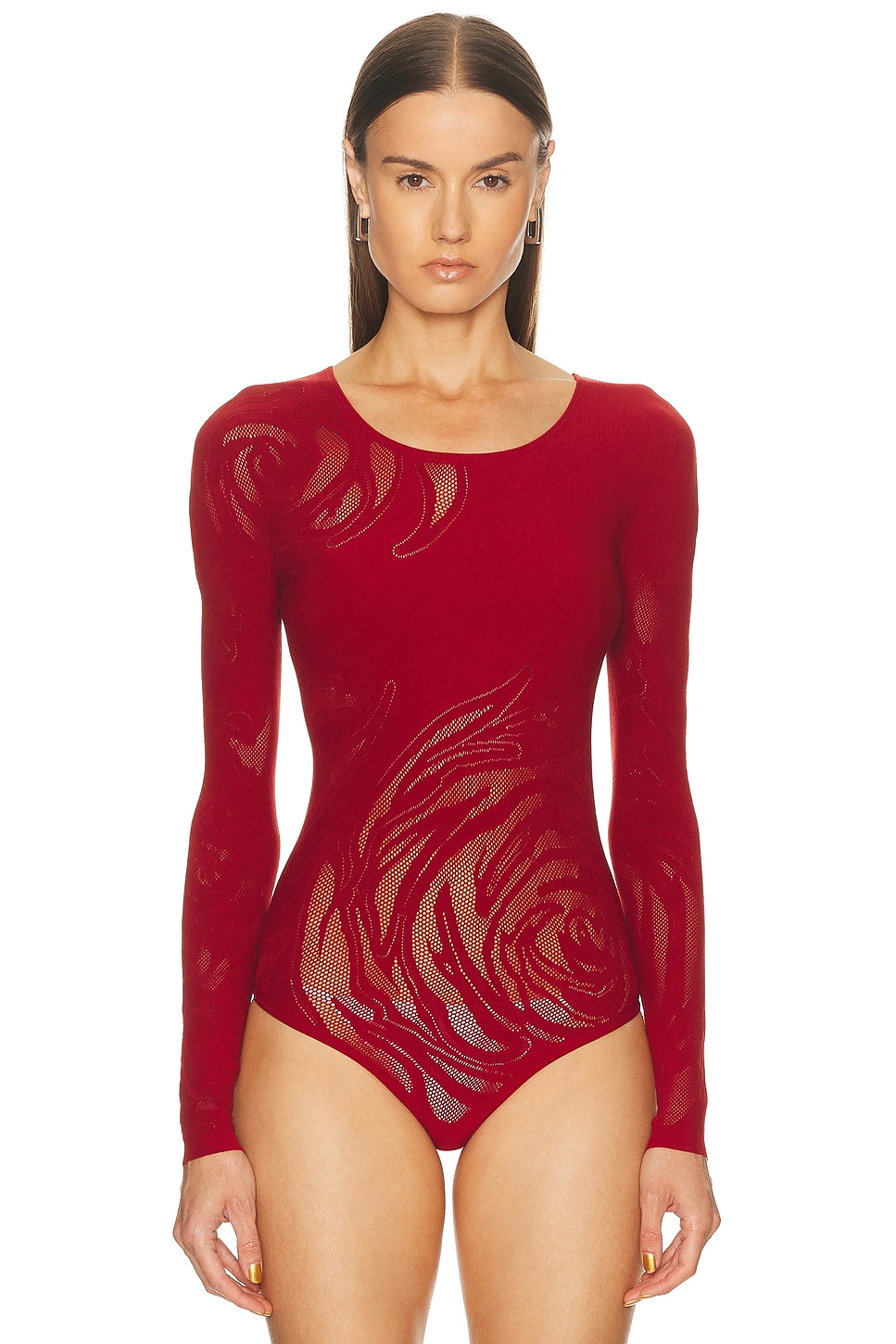 Wolford Rose Net Bodysuit In Purple