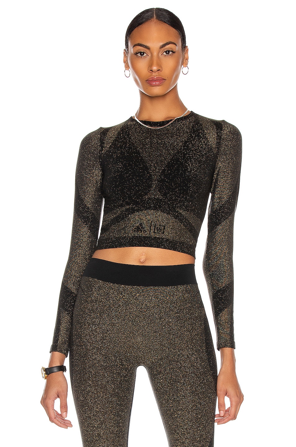 Image 1 of Wolford x Adidas Studio Motion Long Sleeve Crop Top in Gold