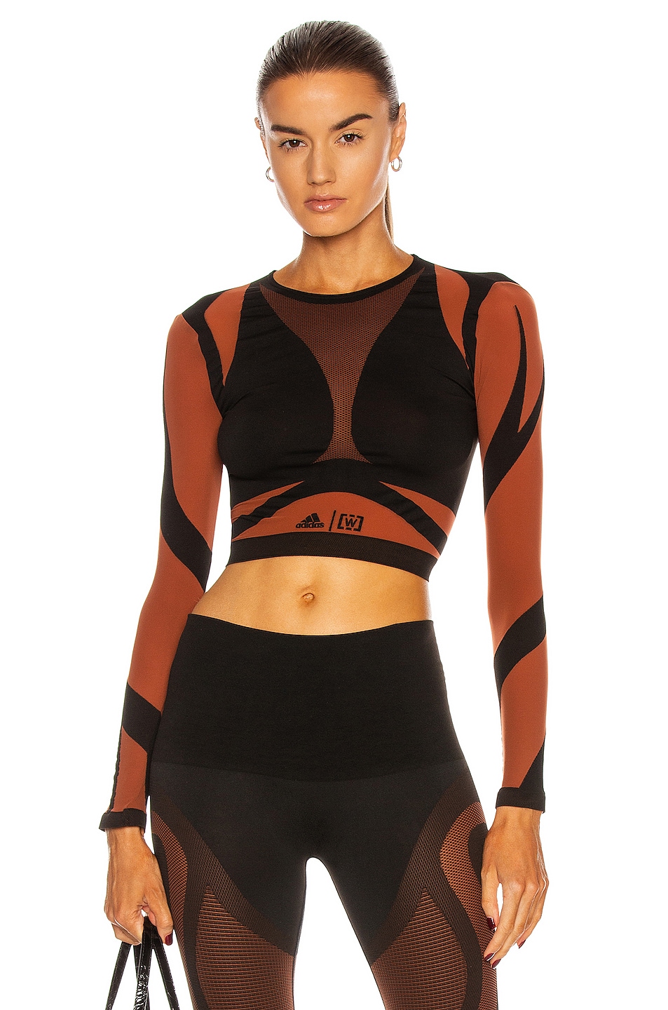 Image 1 of Wolford x Adidas Sheer Motion Long Sleeve Top in Red Rust