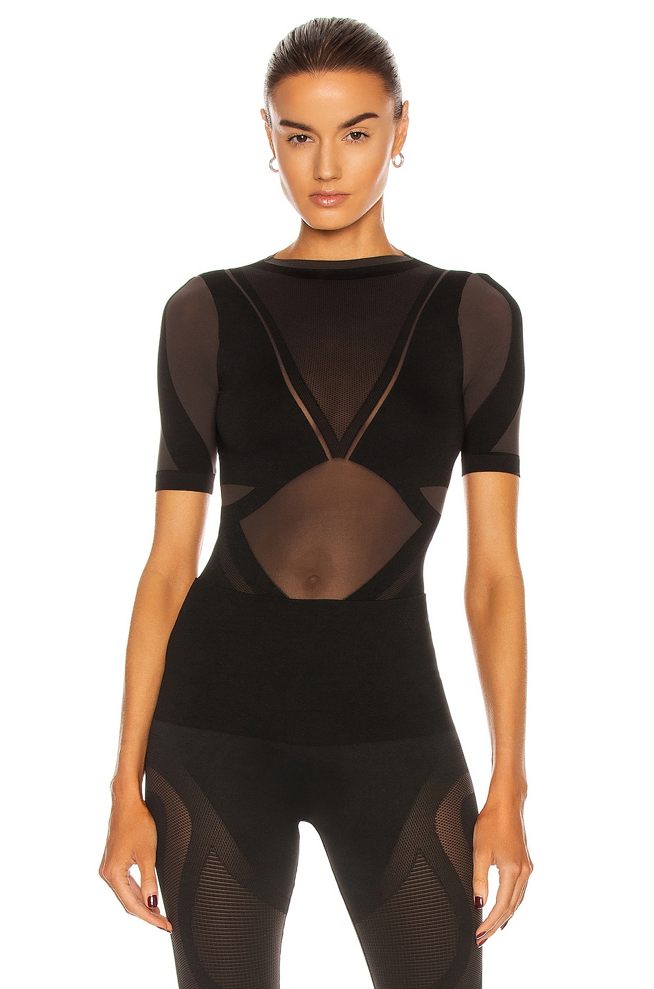 Image 1 of Wolford x Adidas Sheer Motion Bodysuit in Black & Nearly Black