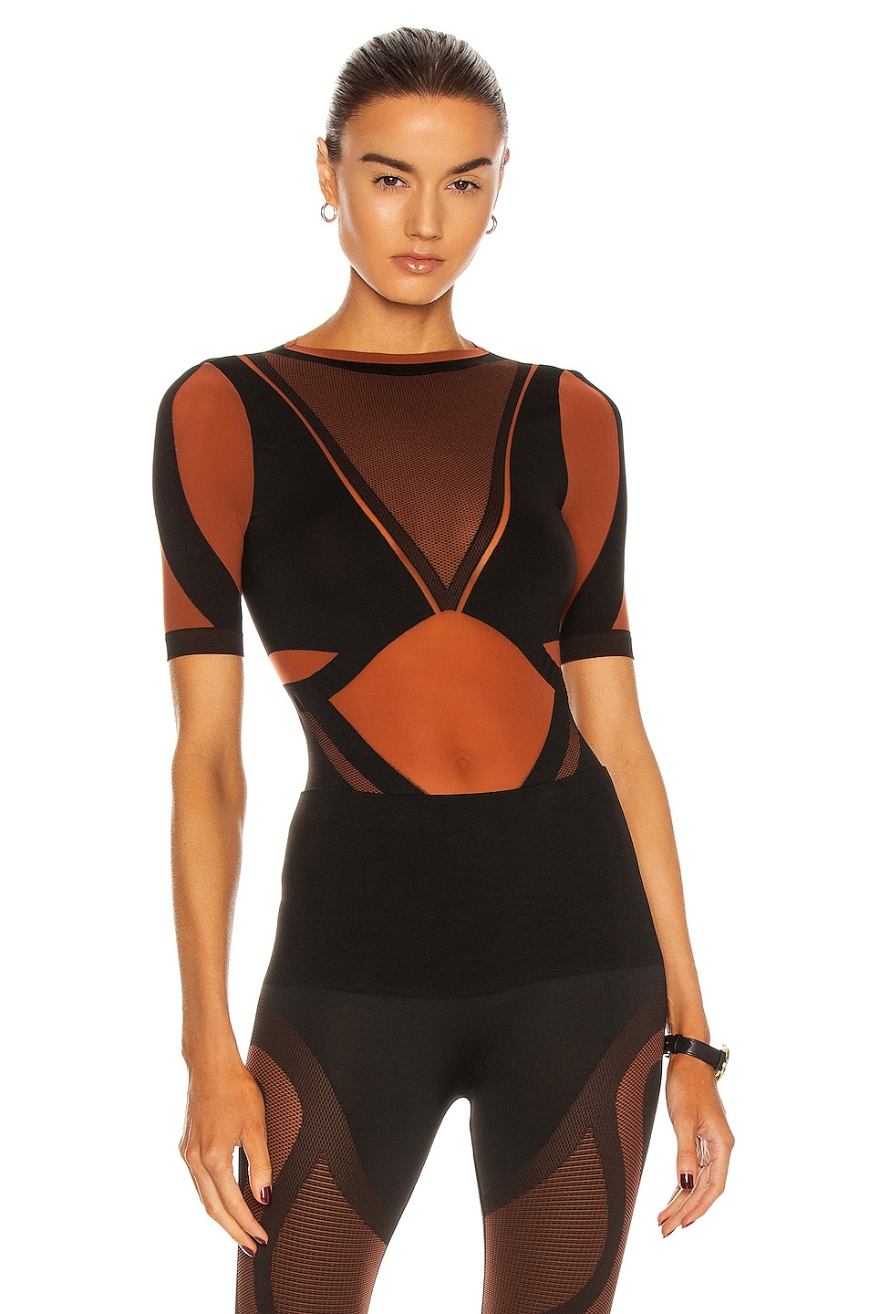 Image 1 of Wolford x Adidas Sheer Motion Bodysuit in Red Rust