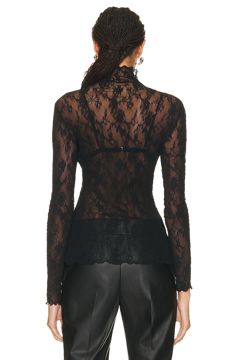 MISSGUIDED Sheer Floral Lace Mock Neck Long Sleeve Top