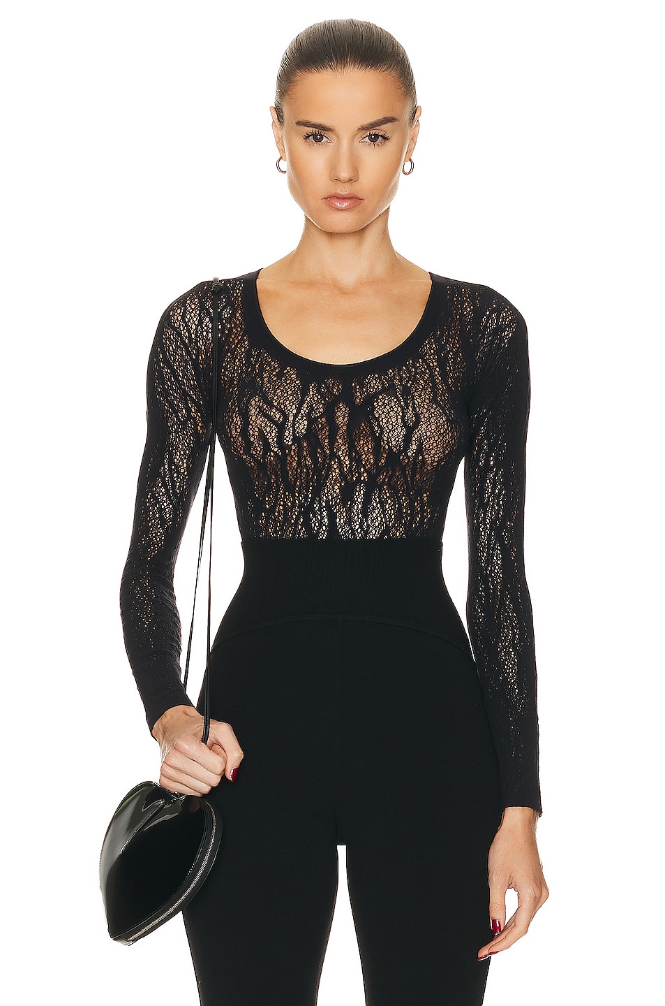Image 1 of Wolford Snake Lace String Bodysuit in Black