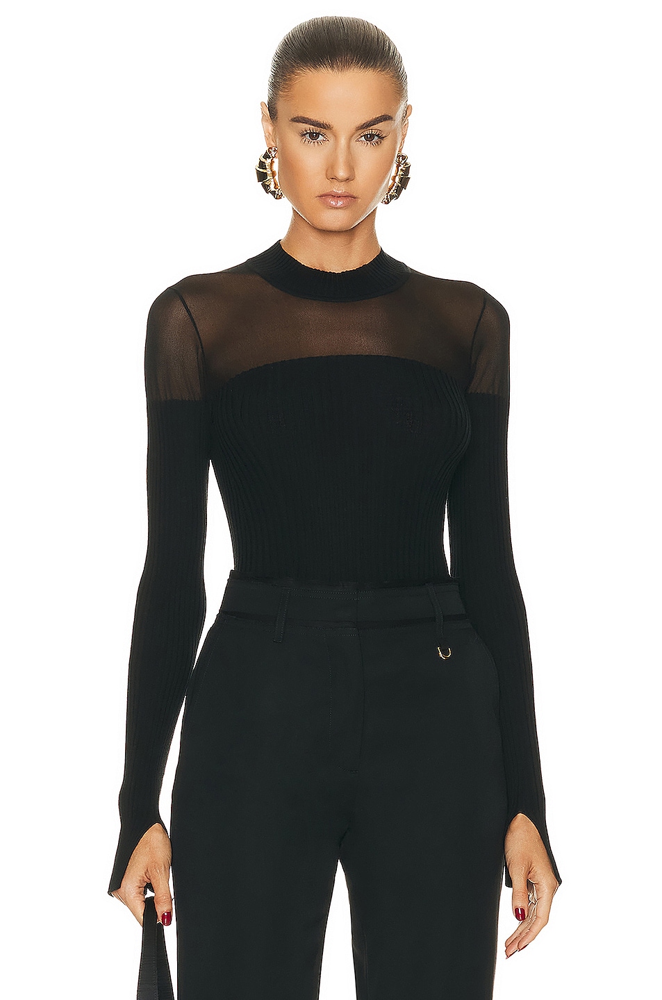 Image 1 of Wolford X Simkhai Contoured Rib Long Sleeve Top in Black
