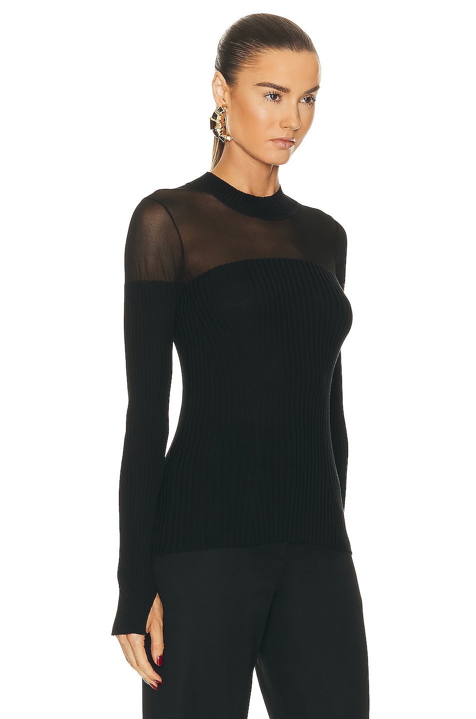 Wolford X Simkhai Contoured Rib Long Sleeve Top in Black | FWRD