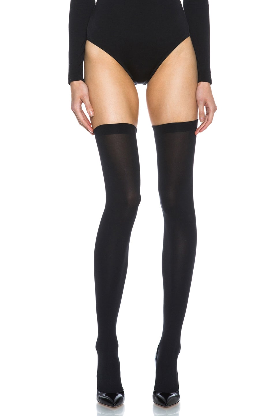 Image 1 of Wolford Fatal 80 Seamless Stay Up Nylon-Blend Tights in Black