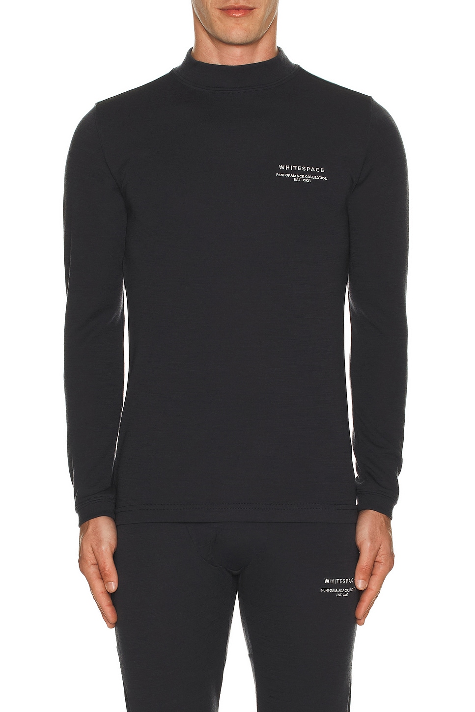 Whitespace Merino Mock Neck Baselayer T-shirt In Black
