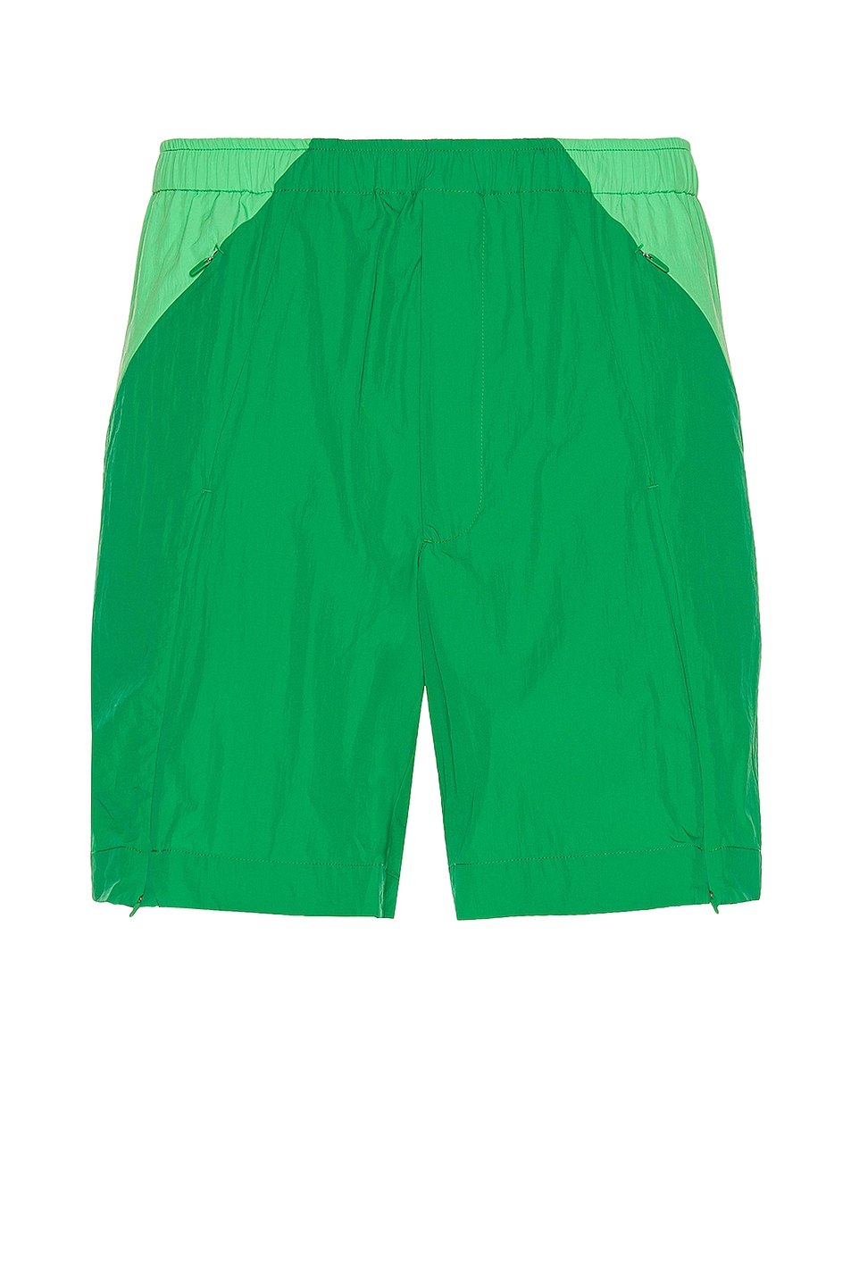 Image 1 of Y-3 Yohji Yamamoto Classic Light Shell Running Shorts in Green & Semi Flash Lime