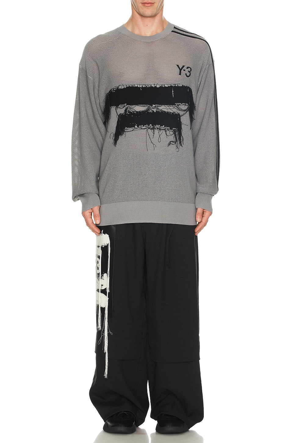 Image 1 of Y-3 Yohji Yamamoto Gfx Knit Crew in Ch Solid Grey