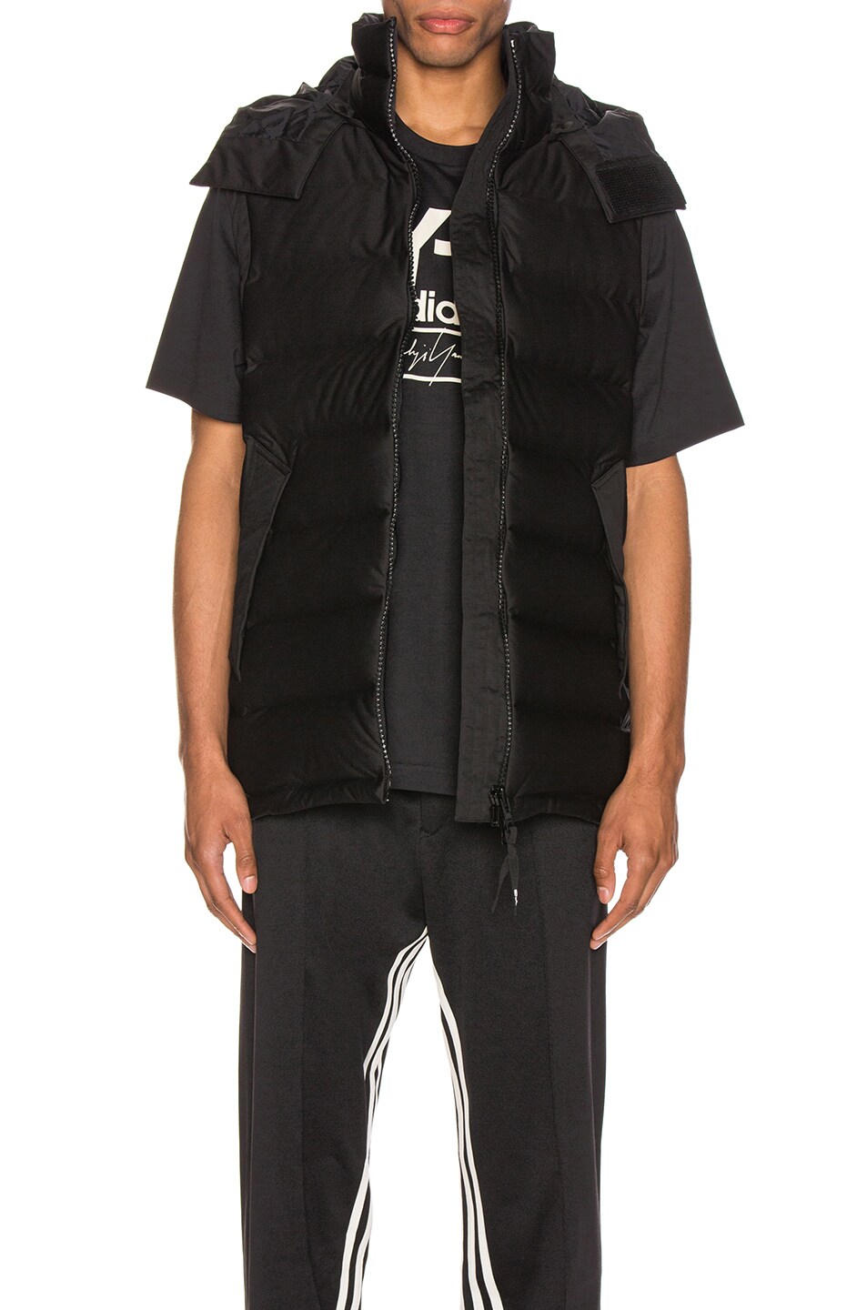 Image 1 of Y-3 Yohji Yamamoto Seamless Down Hooded Vest in Black