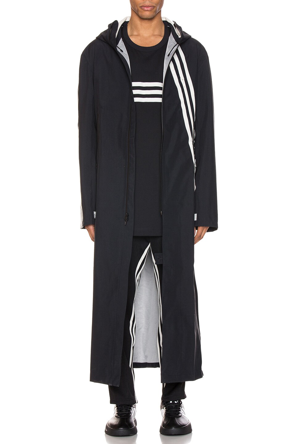 Image 1 of Y-3 Yohji Yamamoto 3 Stripe Gore-tex Infinium Hooded Coat in Black & Ecru