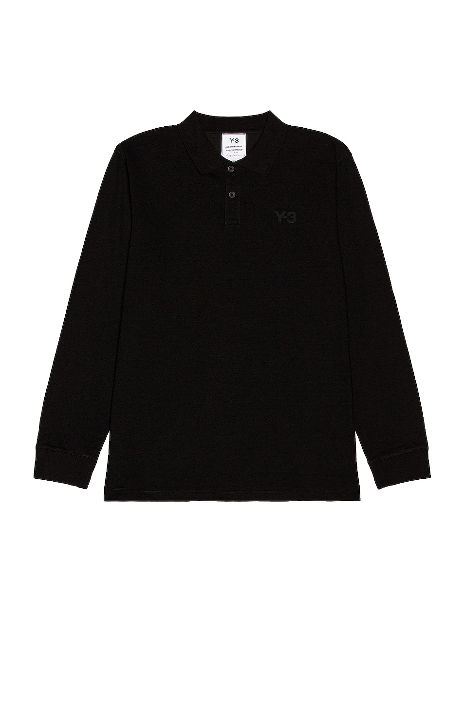 Image 1 of Y-3 Yohji Yamamoto Pique Long Sleeve Polo in Black