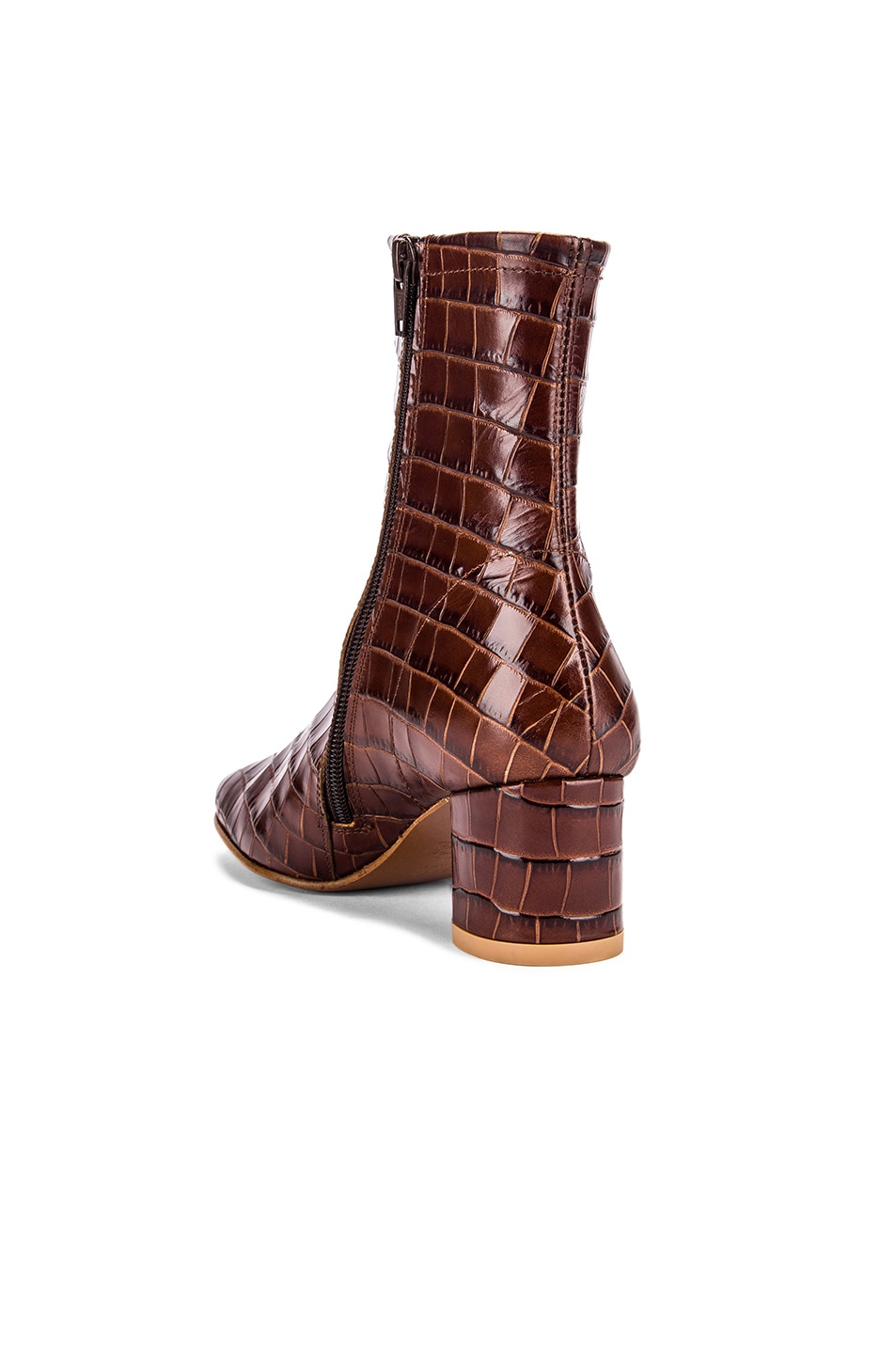 BY FAR Sofia Croco Embossed Leather Boot in Nutella FWRD