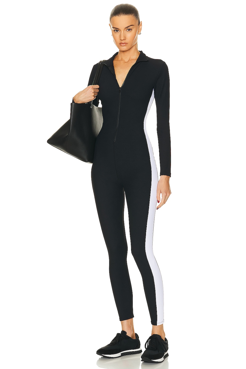 Image 1 of YEAR OF OURS Thermal Ski Onesie Jumpsuit in Black & White