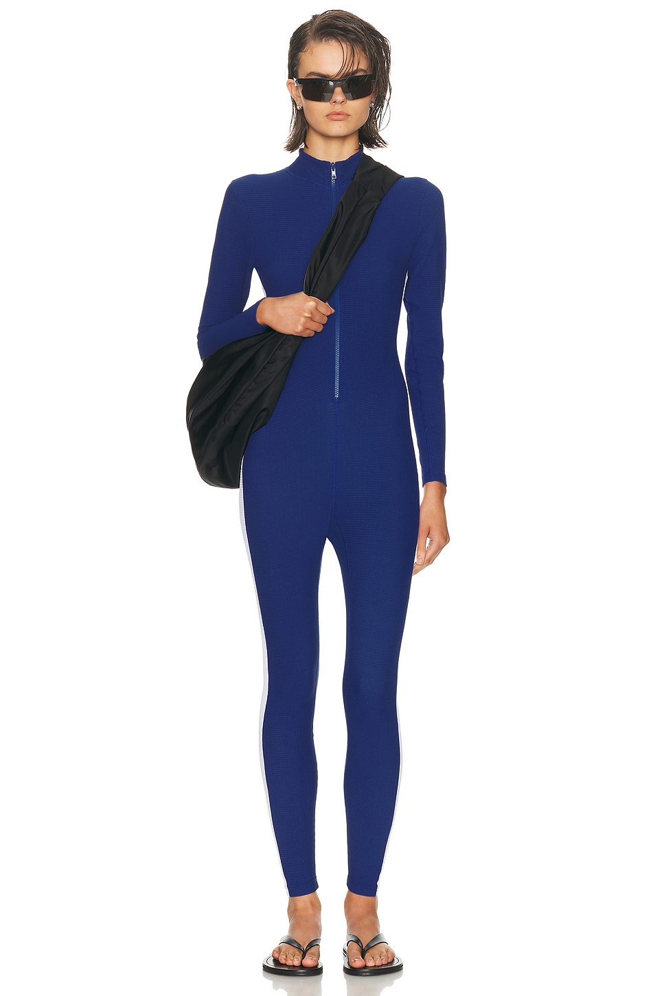 Image 1 of YEAR OF OURS Thermal Longsleeve Ski Onesie Jumpsuit in Blue & White