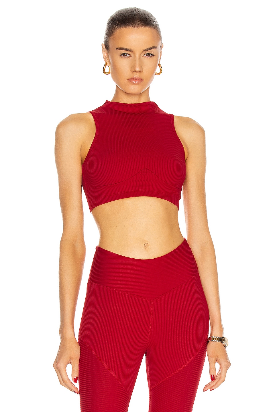 YEAR OF OURS Ribbed Mock Neck Bra in Deep Red | FWRD