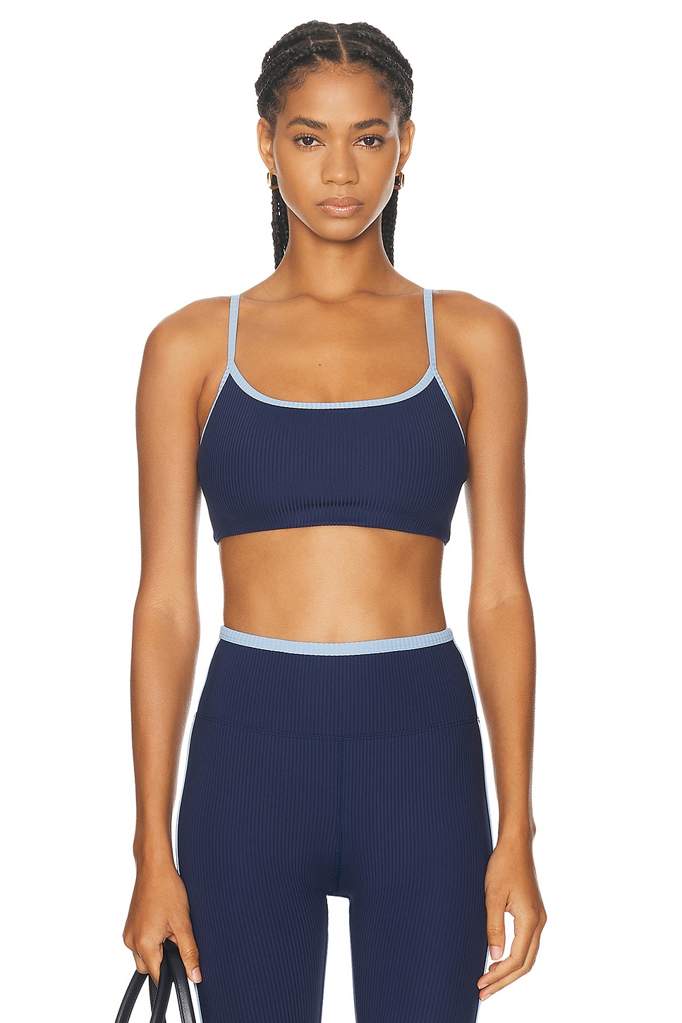 Shop Year Of Ours Ribbed Two Tone Bralette In Navy & Baby Blue