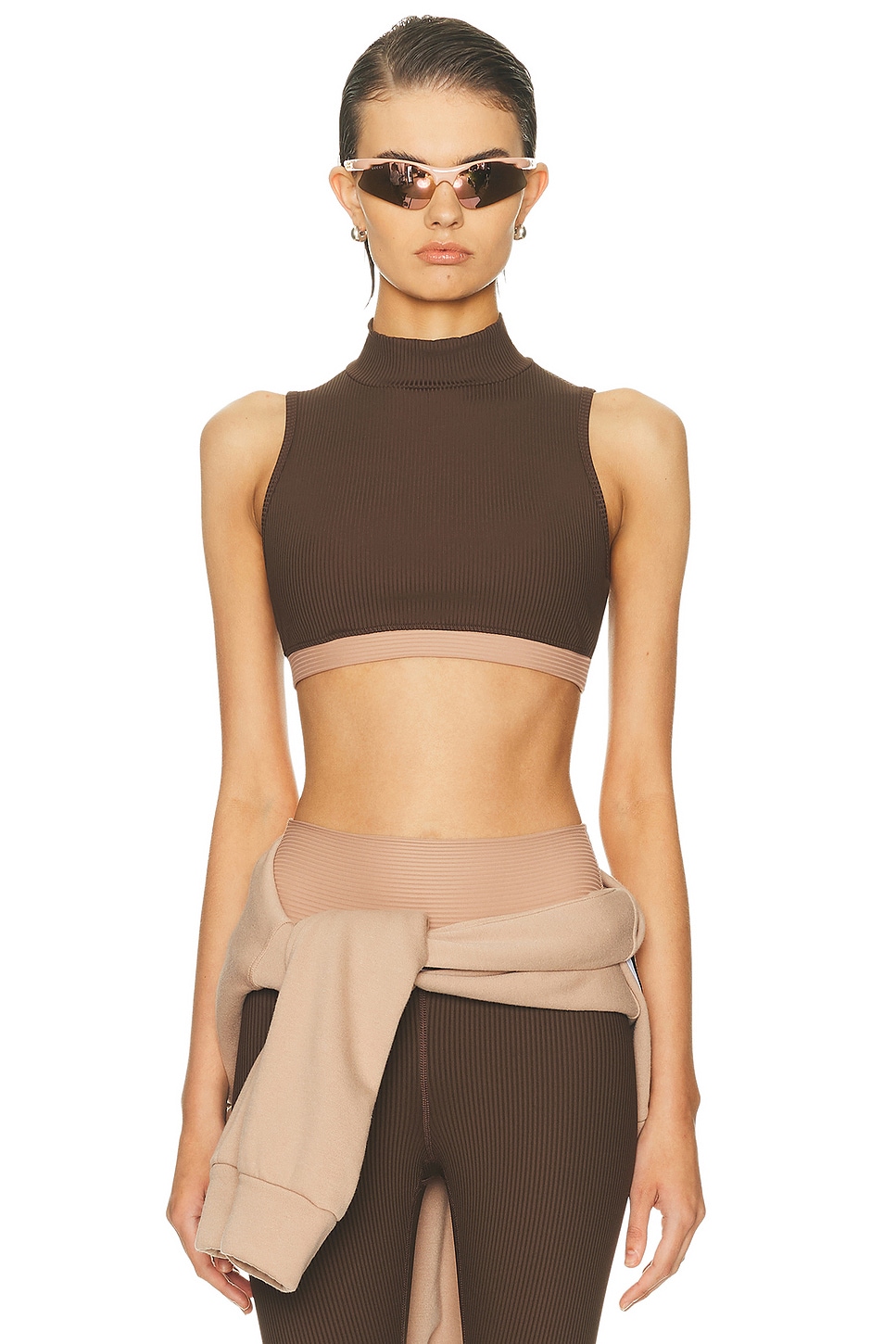 Image 1 of YEAR OF OURS Ribbed Contrast Bodhi Bra in Dark Oak & Taupe
