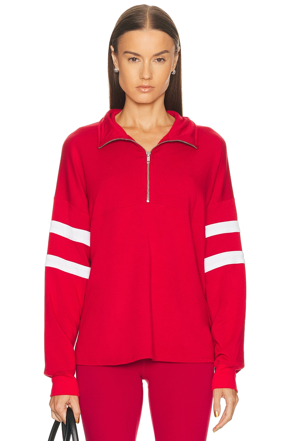 Image 1 of YEAR OF OURS Varsity Half Zip in Cinnamon & White