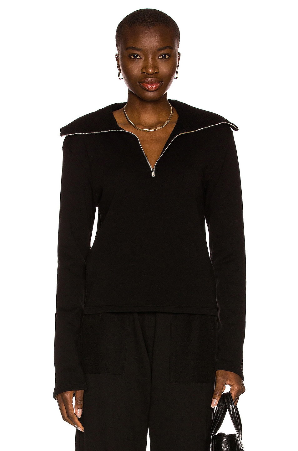 Image 1 of YEAR OF OURS Open Collar Half Zip in Black