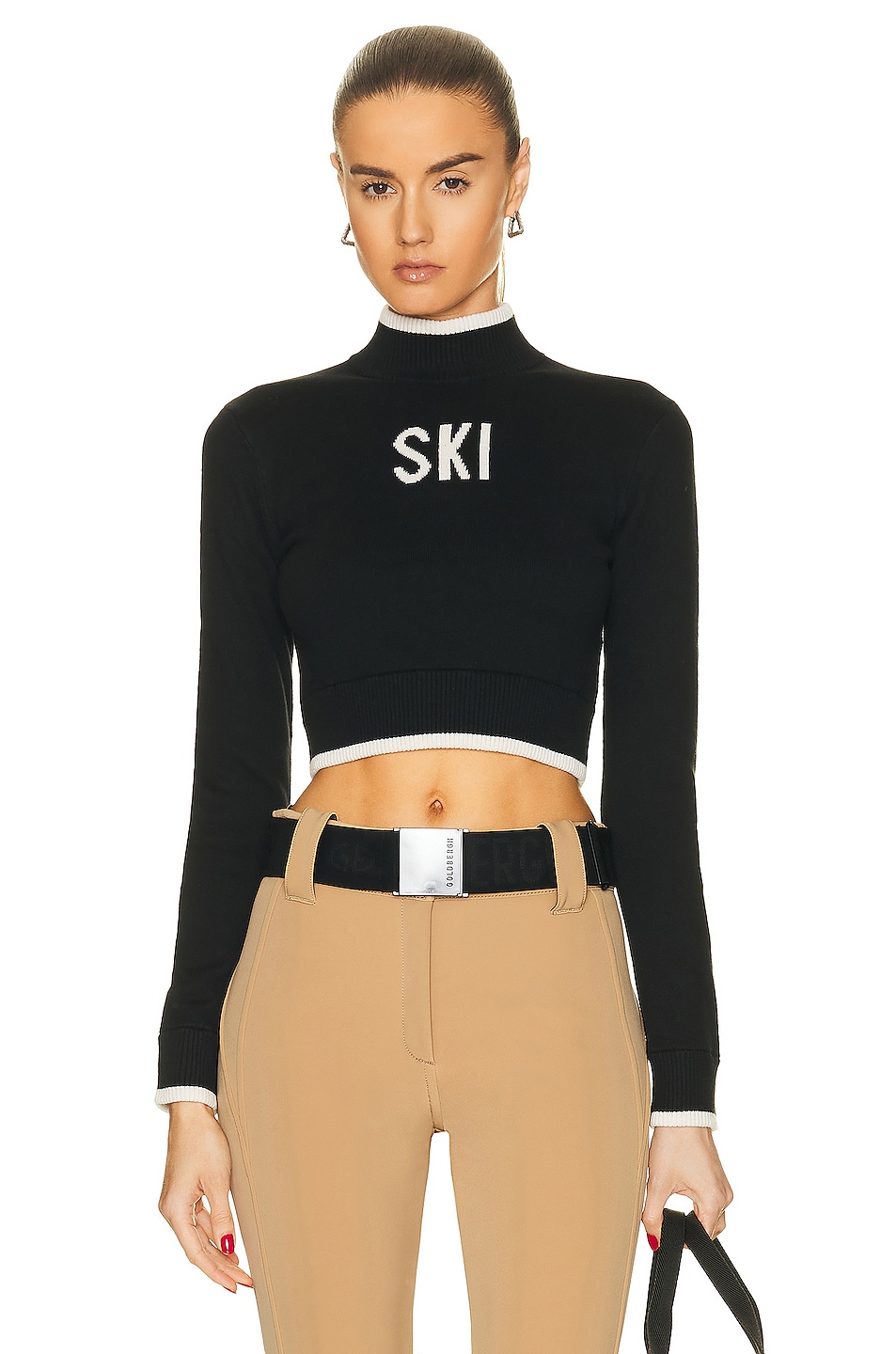 Image 1 of YEAR OF OURS Cropped Ski Cashmere Sweater in Black & Cream