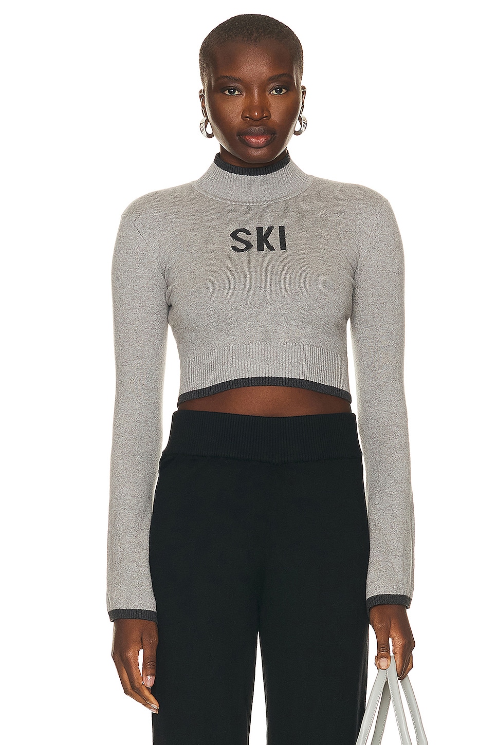 Image 1 of YEAR OF OURS Ski Bell Sleeve Crop Sweater in Heather Gray & Dark Gray