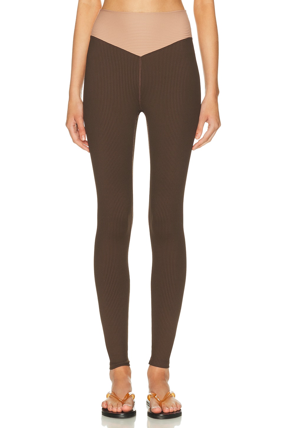 Year Of Ours Ribbed Two Tone Dip Legging In Brown