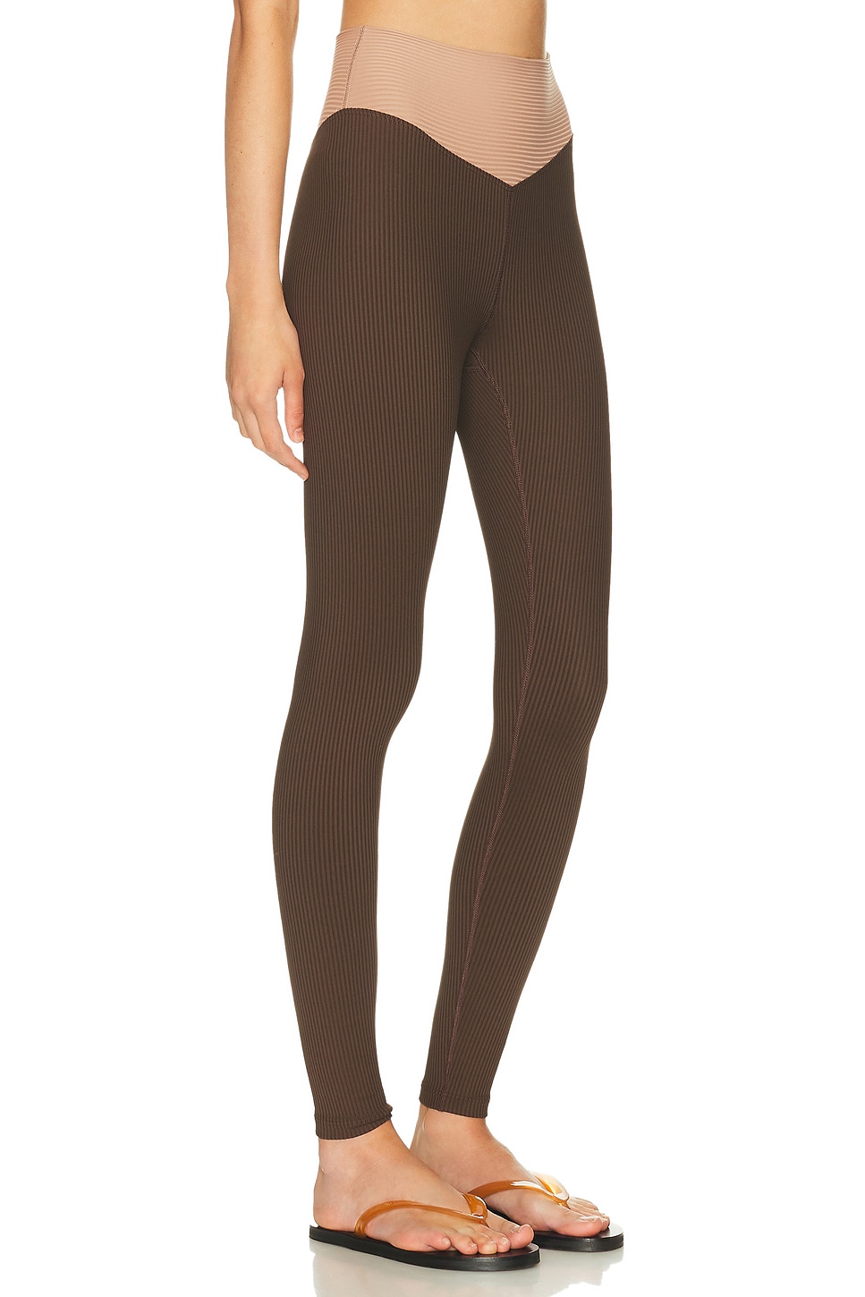 Year Of Ours Ribbed Two Tone Dip Legging In Brown