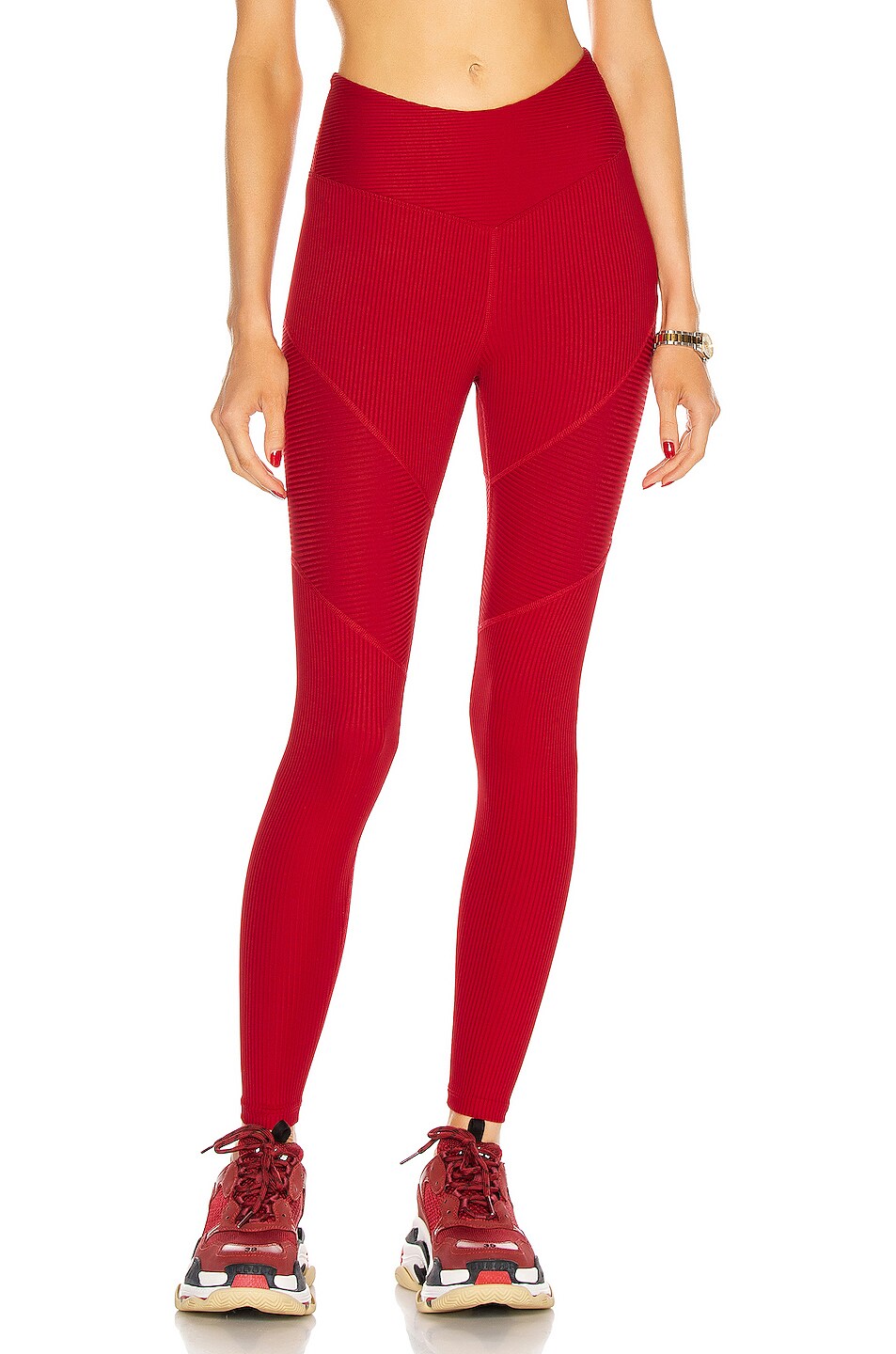 Image 1 of YEAR OF OURS Ribbed Chevron Legging in Deep Red