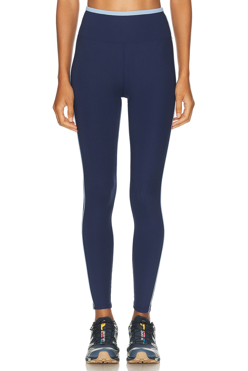 Image 1 of YEAR OF OURS Ribbed Track Legging in Navy & Baby Blue