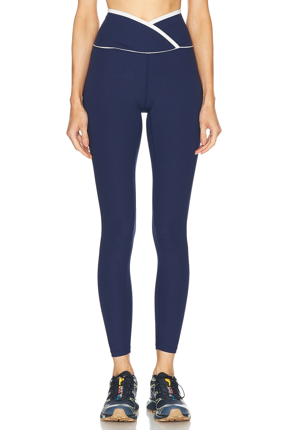 Shop Year Of Ours Ribbed Two Tone Veronica Legging In Navy & White