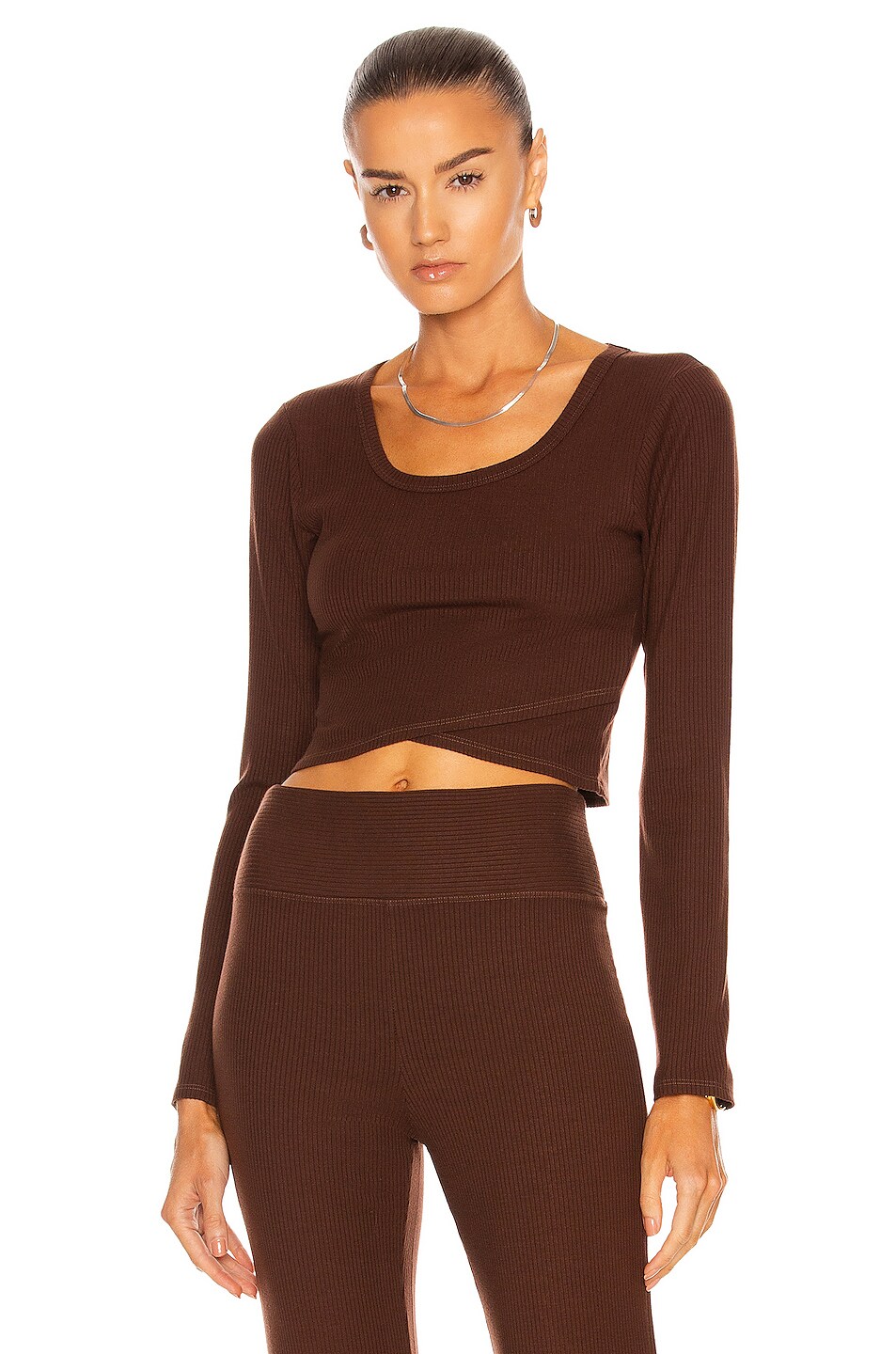 Image 1 of YEAR OF OURS Alicia Crop Long Sleeve Top in Brown