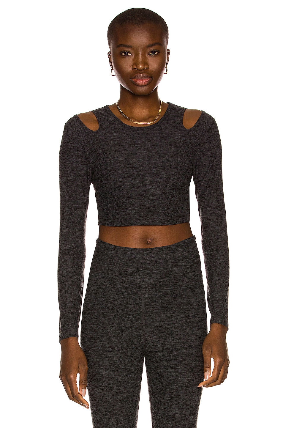 Image 1 of YEAR OF OURS Cut Out Long Sleeve Top in Charcoal