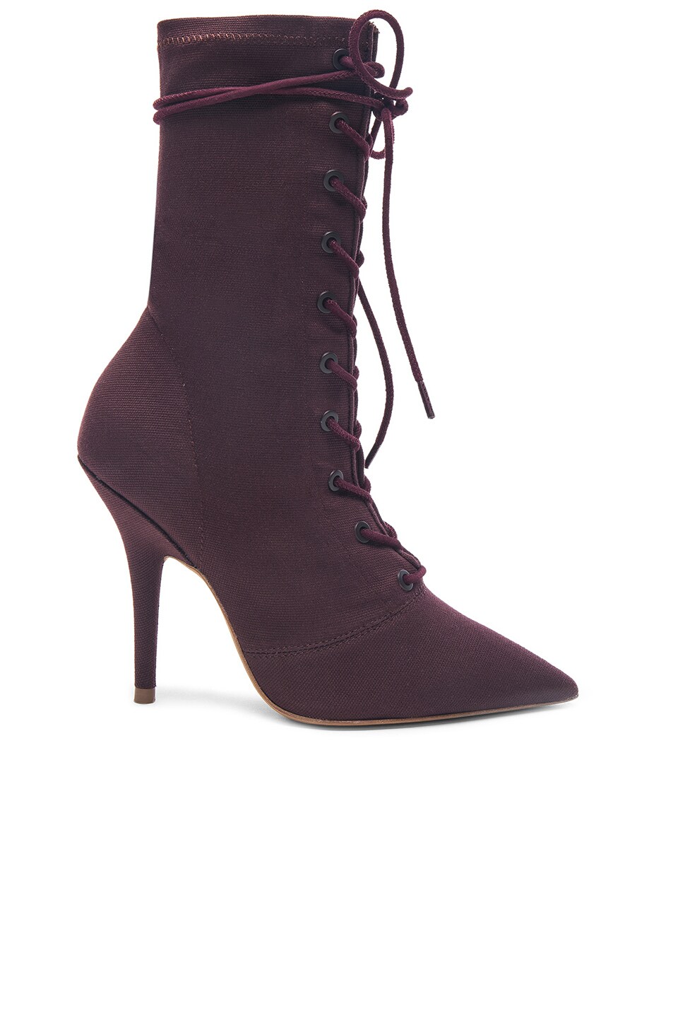 Image 1 of YEEZY Season 6 Stretch Canvas Lace Up Ankle Boots in Oxblood