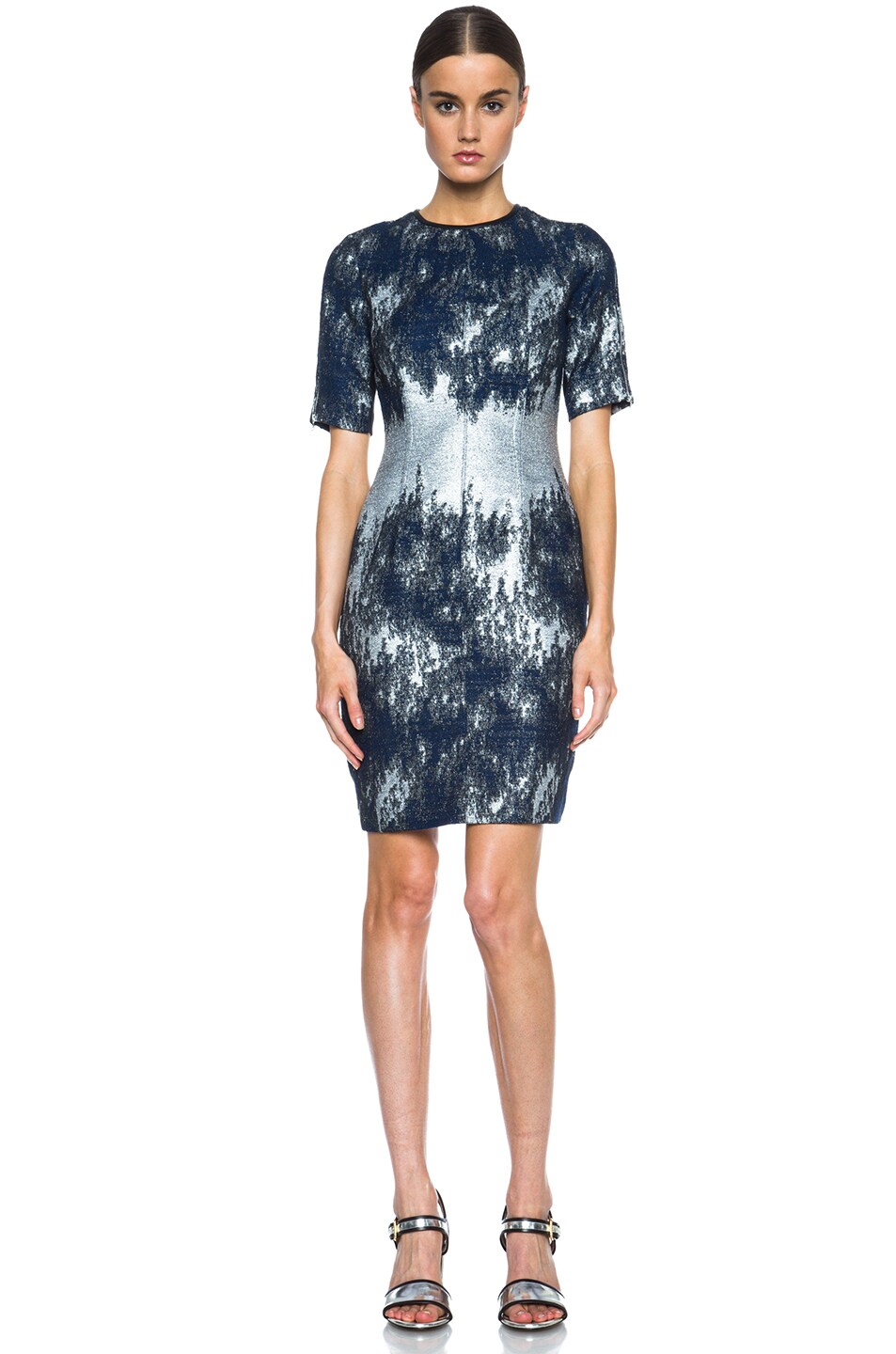 Image 1 of Yigal Azrouel Woven Metallic Viscose-Blend Dress in Silver