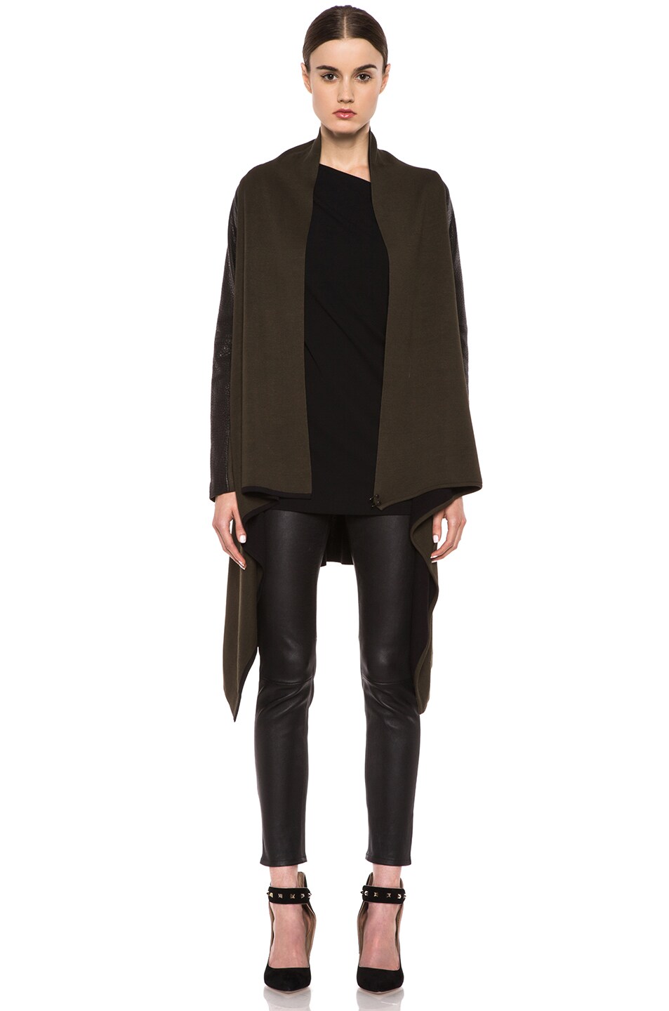 Image 1 of Yigal Azrouel Double Faced Knit Drapey Cardigan in Forest Green