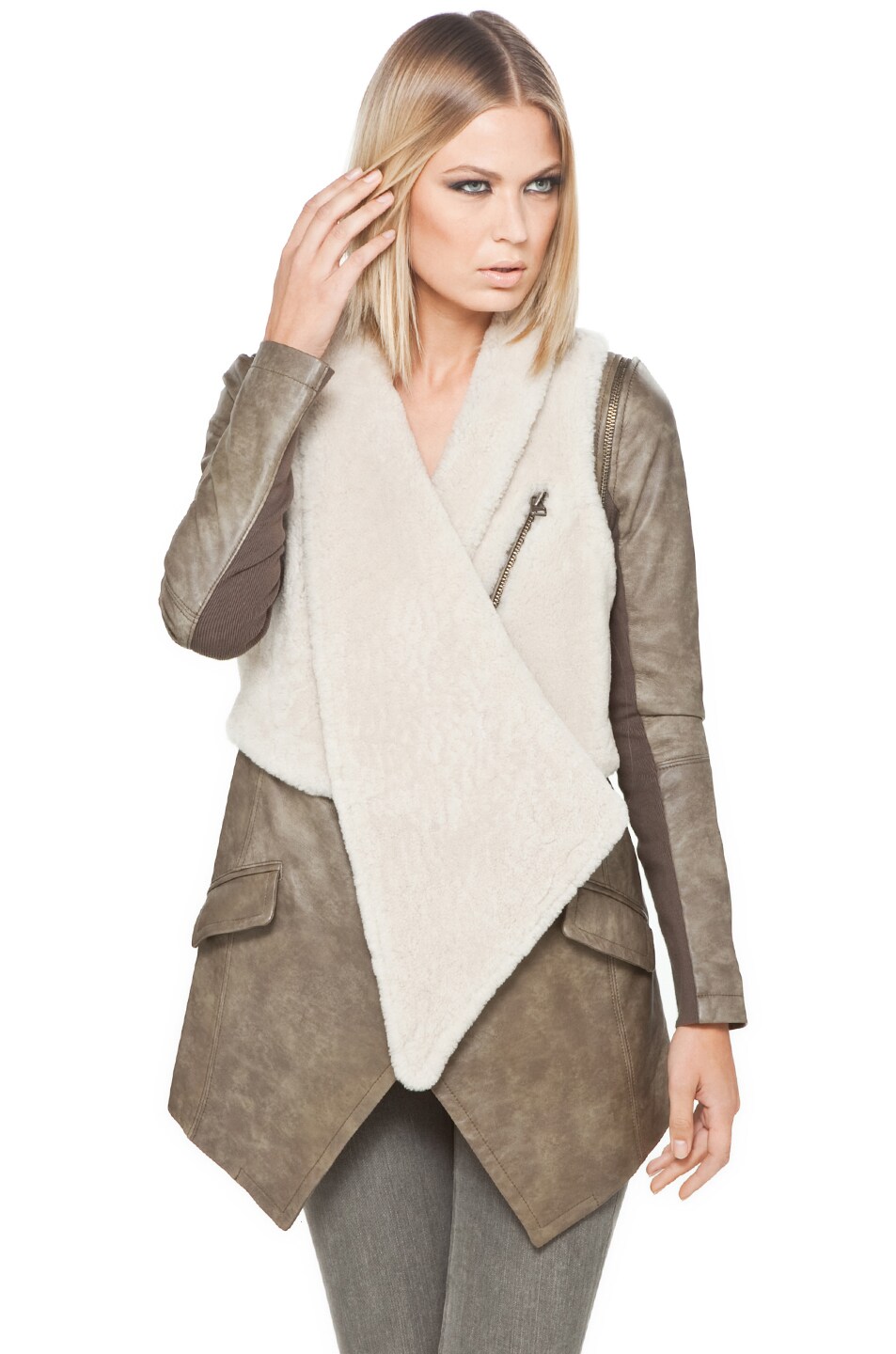 Image 1 of Yigal Azrouel Leather Vest Blazer in Loden