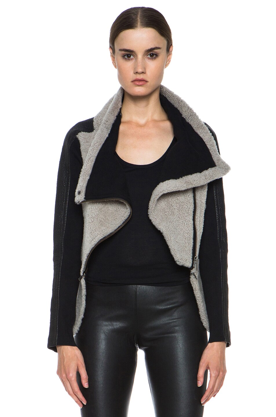 Image 1 of Yigal Azrouel Shearling Leather Jacket in Slate