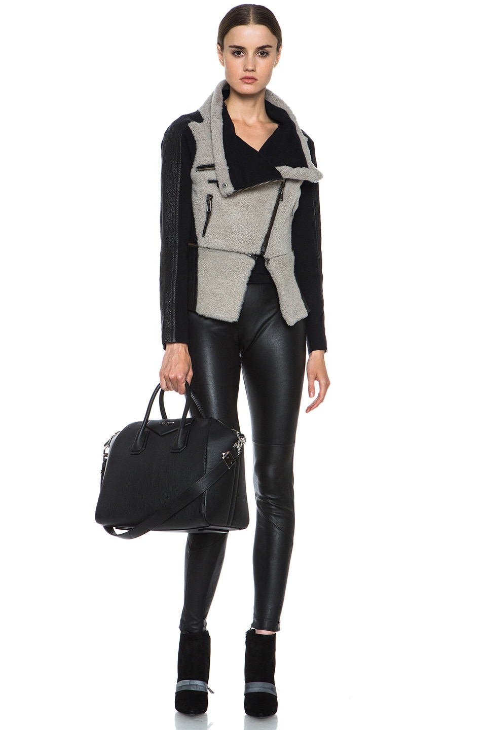 Yigal Azrouel Shearling Leather Jacket In Slate Fwrd Image 7 Of Yigal Azrouel Shearling Leather Jacket In Slate