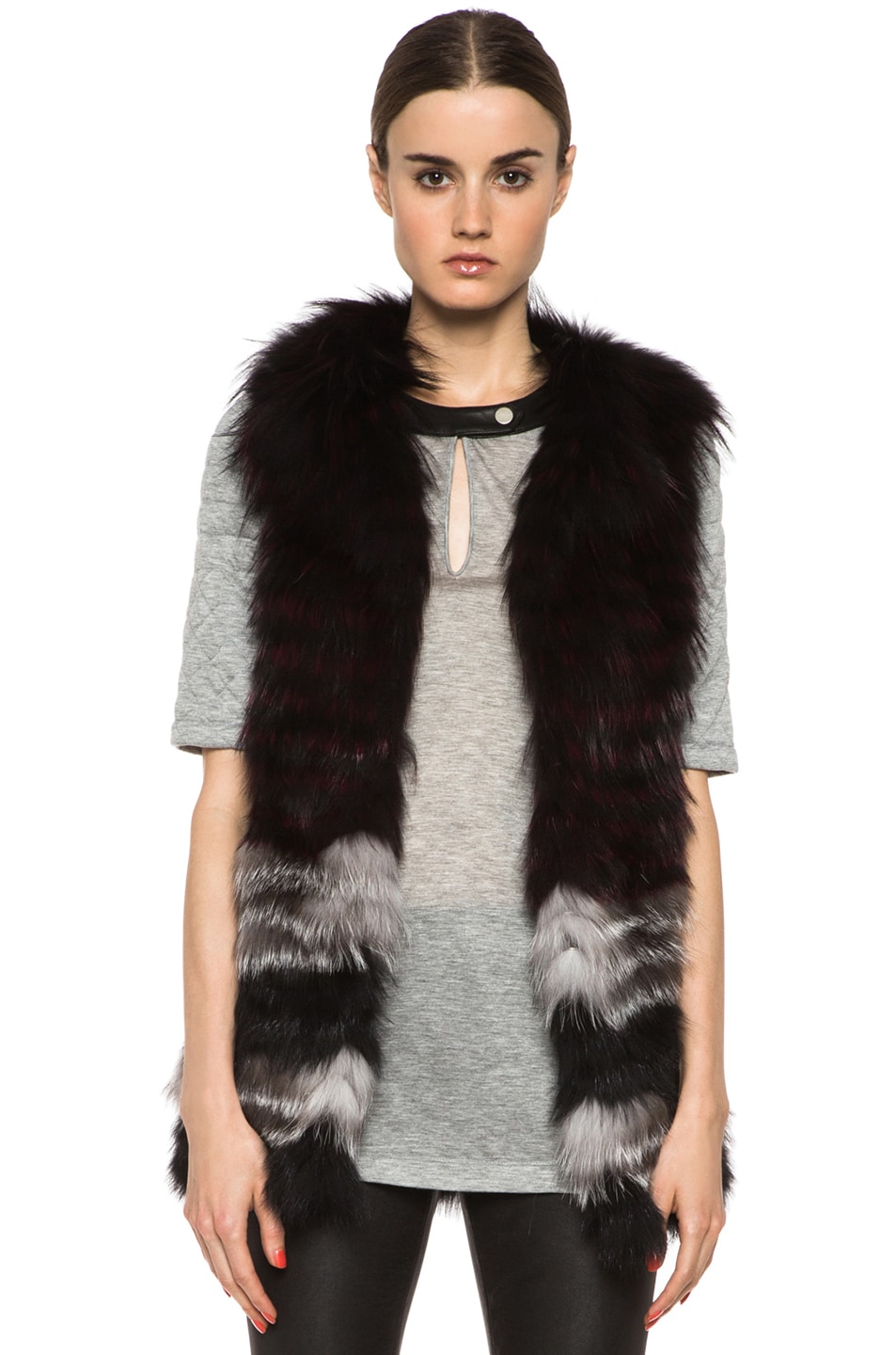 Image 1 of Yigal Azrouel Silver Fox Fur Long Vest in Forest Multi