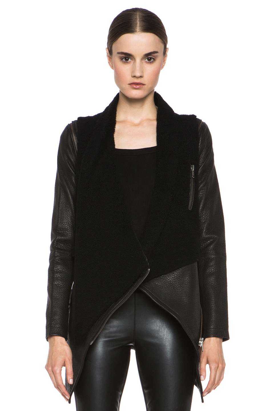 Image 1 of Yigal Azrouel Leather with Shearling Combo Jacket in Jet