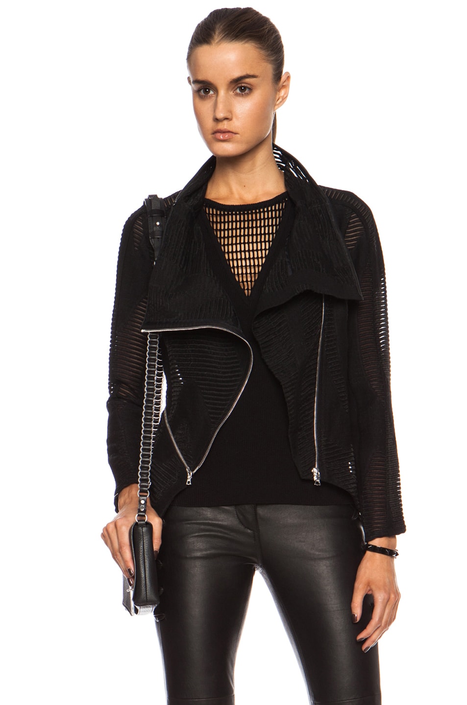 Image 1 of Yigal Azrouel Linear Tulle Woll-Blend Jacket in Jet Black
