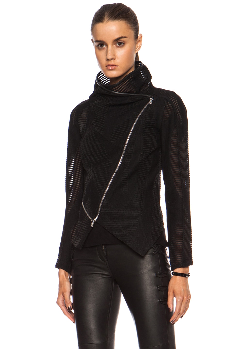 Yigal Azrouel Linear Tulle Woll-Blend Jacket in Jet Black | FWRD