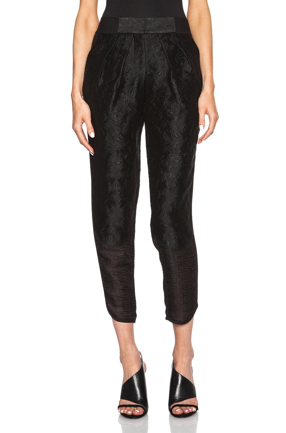 Image 1 of Yigal Azrouel Pleated Paisley Pants in Jet Black