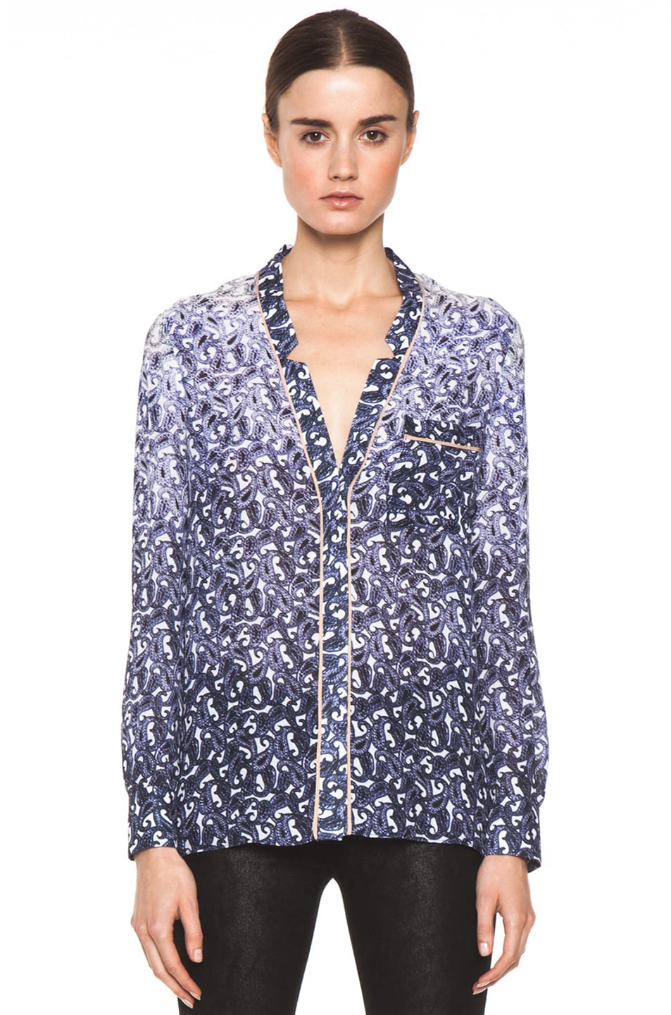 Image 1 of Yigal Azrouel Ombre Paisley Silk Georgette Blouse in Night Multi