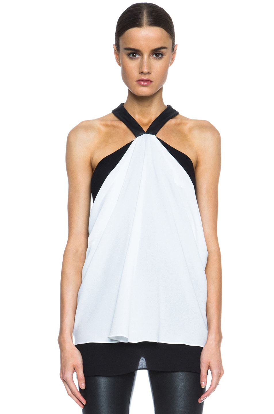 Image 1 of Yigal Azrouel Crepe Georgette Color Block Tank in Optic