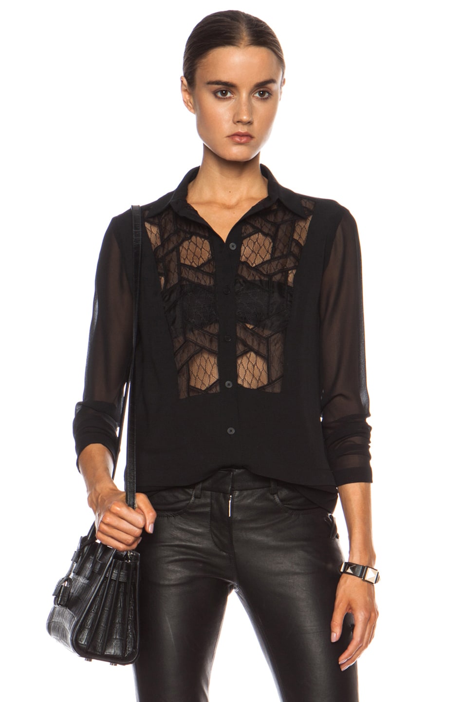 Image 1 of Yigal Azrouel Lace Combo Tux Top in Jet